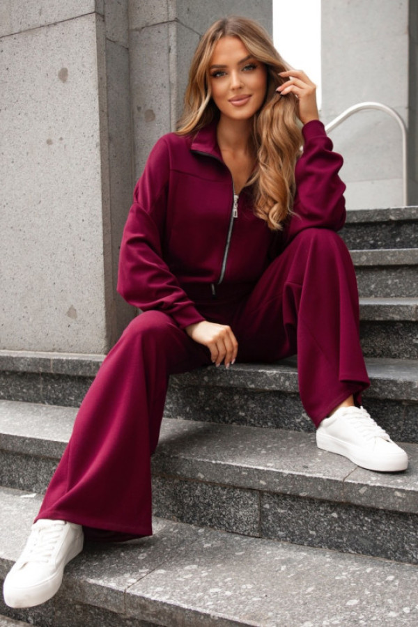 Dresowy komplet damski w kolorze burgundowym spodnie i rozpinana bluza charlotte