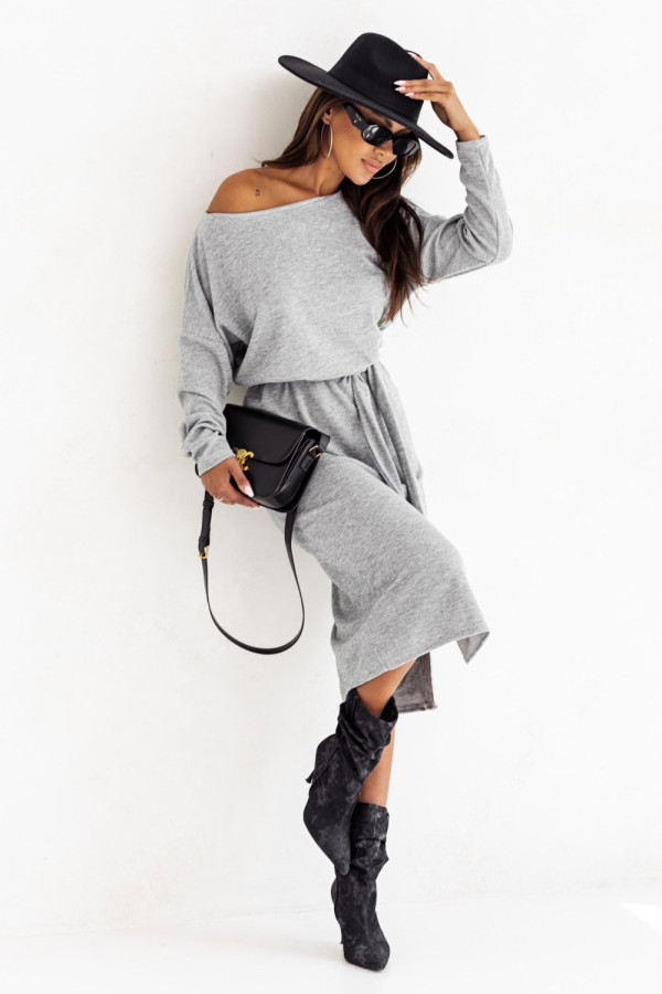 Sukienka w kolorze szarym z rozcięciem wiązanie kenna