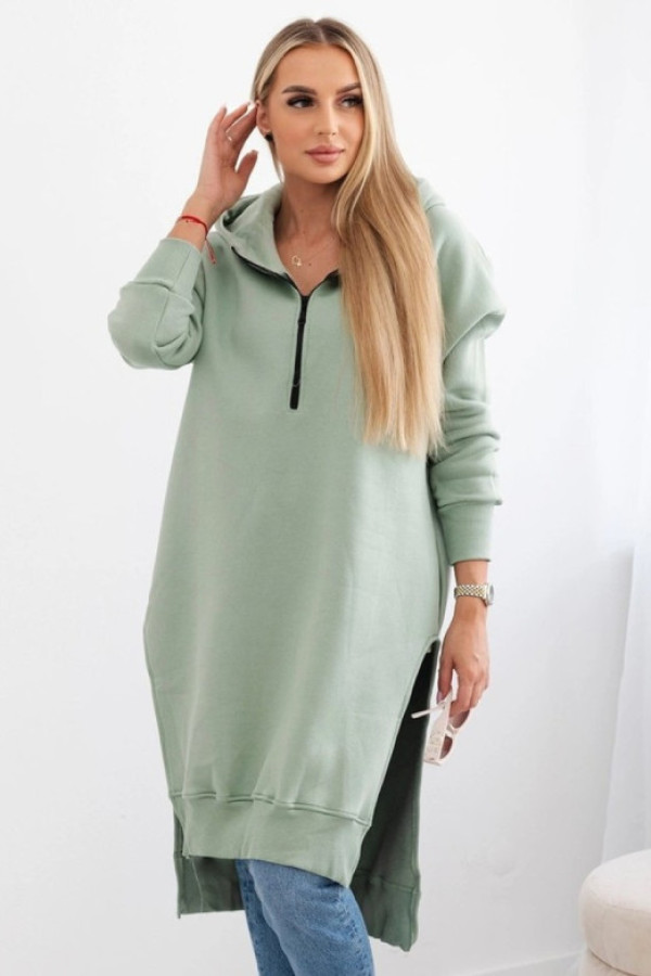 Ciepła długa bluza z kapturem w kolorze szałwiowym rozcięcia fuzy