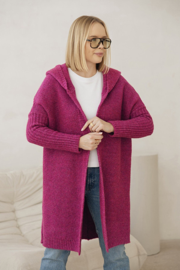 Sweter kardigan oversize w kolorze magenta z kapturem lara