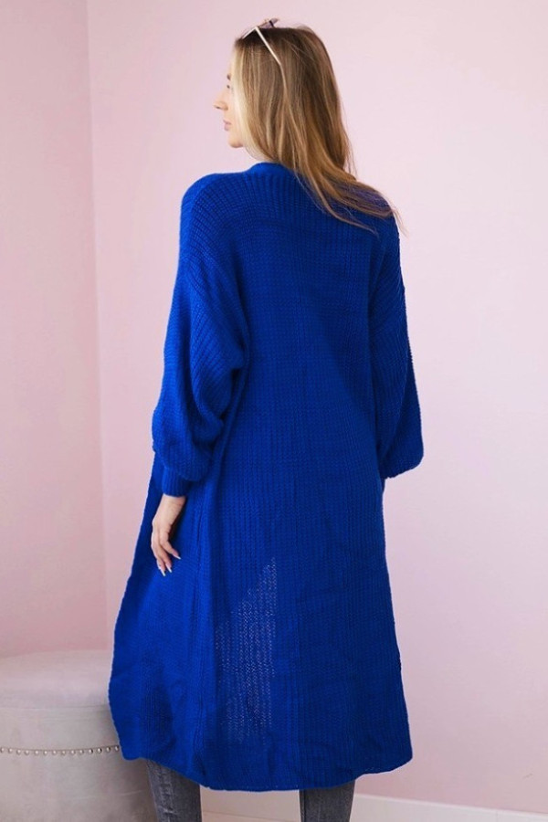 Duży kardigan sweter damski w kolorze kobaltowym z kieszeniami luźna narzutka morena