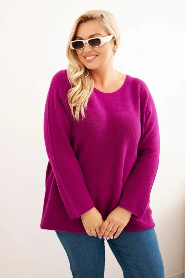 Luźny dzianinowy sweter damski plus size w kolorze amarantowym kreon