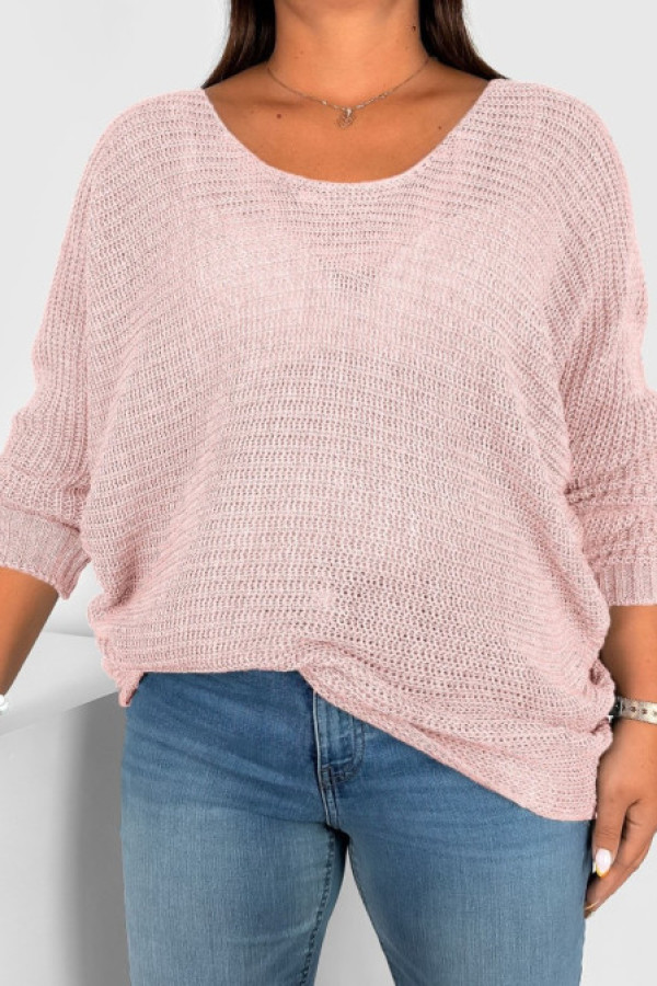 Lekki sweter oversize w kolorze pudrowym nietoperz zefir