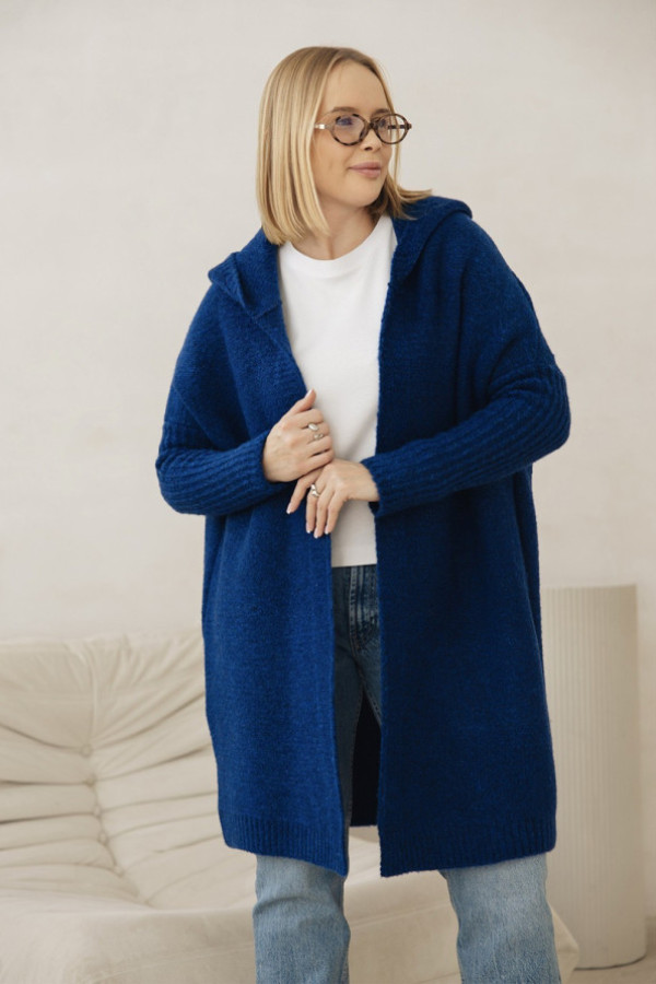 Sweter kardigan oversize w kolorze kobaltowym z kapturem lara