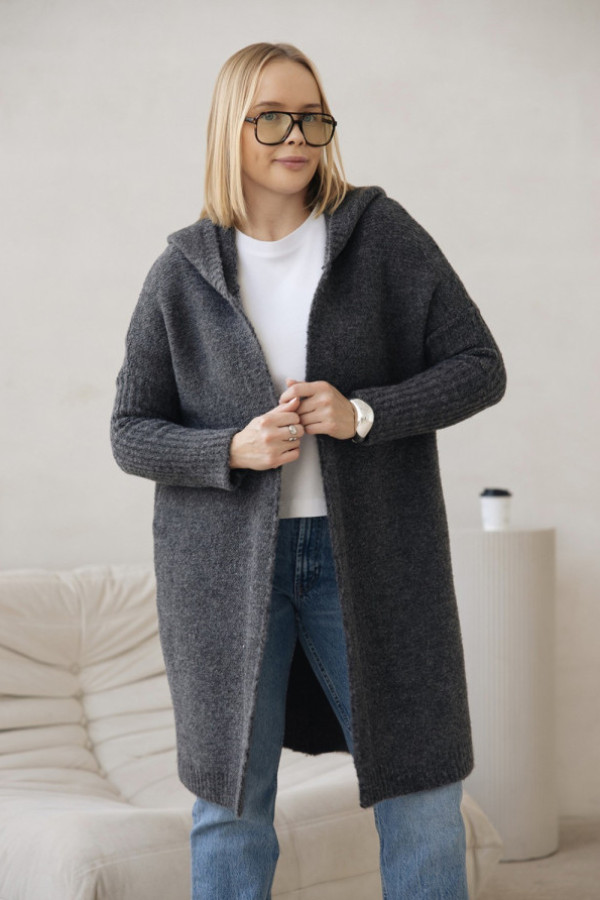 Sweter kardigan oversize w kolorze grafitowym z kapturem lara