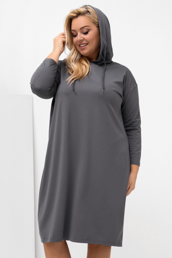 Sukienka plus size z kapturem w kolorze grafitowym haime