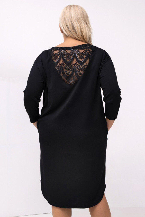 Kobieca sukienka plus size w kolorze czarnym kieszenie koronkowe plecy cekiny romania