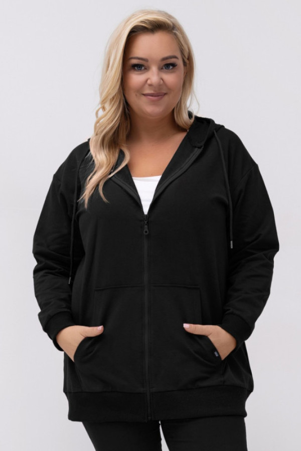 Ciepła bluza damska oversize w kolorze czarnym rozpinana kaptur figaro