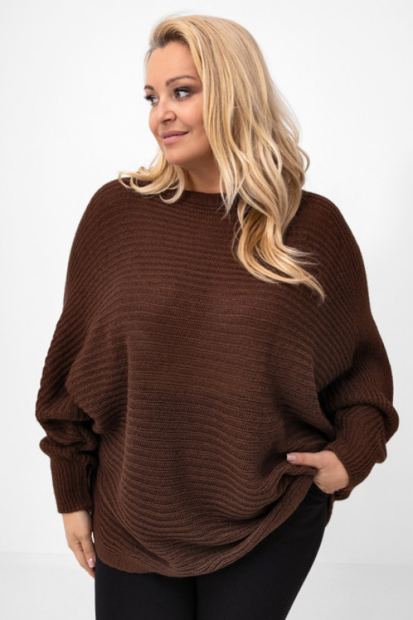 Mega oversize duży sweter w kolorze czekoladowym nietoperz rosa