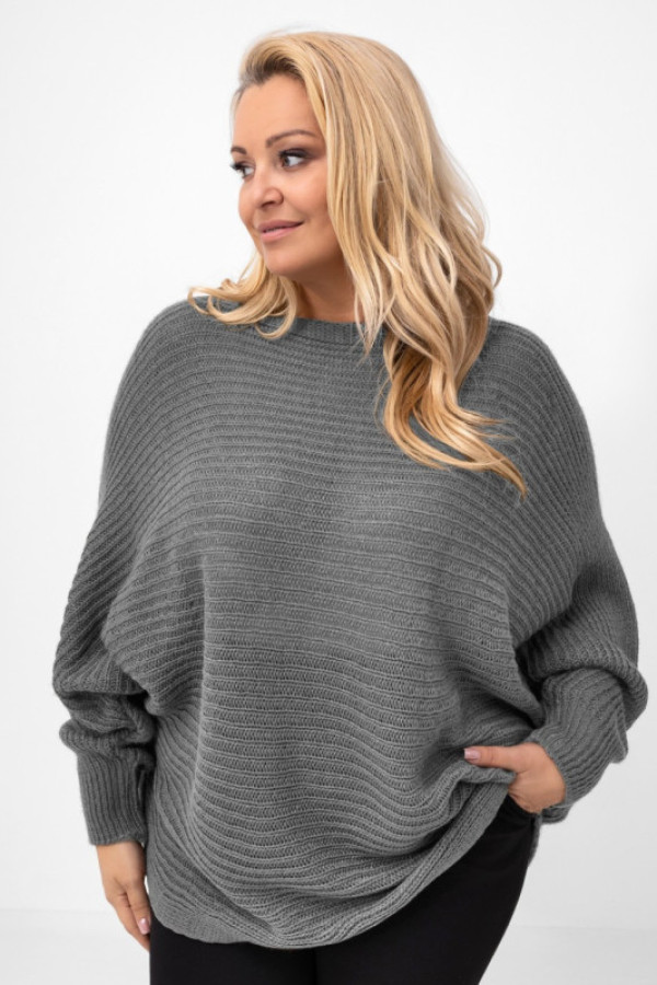 Mega oversize duży sweter w kolorze grafitowym nietoperz rosa