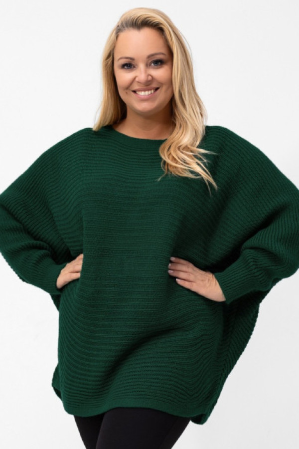 Mega oversize duży sweter w kolorze butelkowym nietoperz rosa