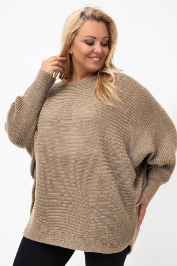 Mega oversize duży sweter w kolorze fango nietoperz rosa