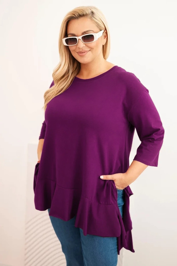 Luźna bluzka z falbanką w kolorze amarantowym podwijany rękaw beata