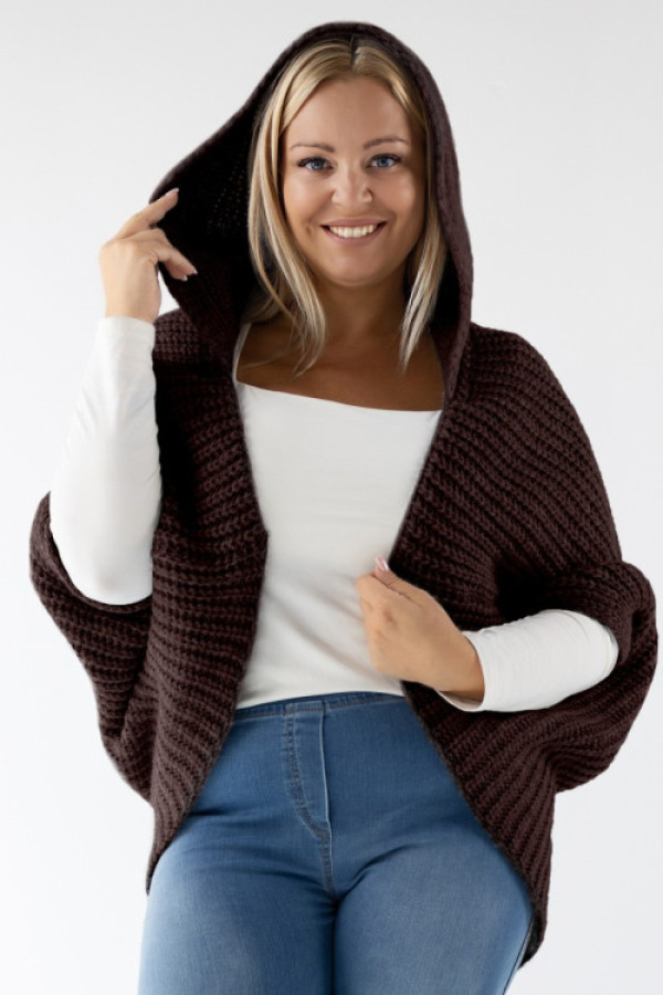 Sweter kardigan oversize w kolorze czekoladowym z kapturem claudia