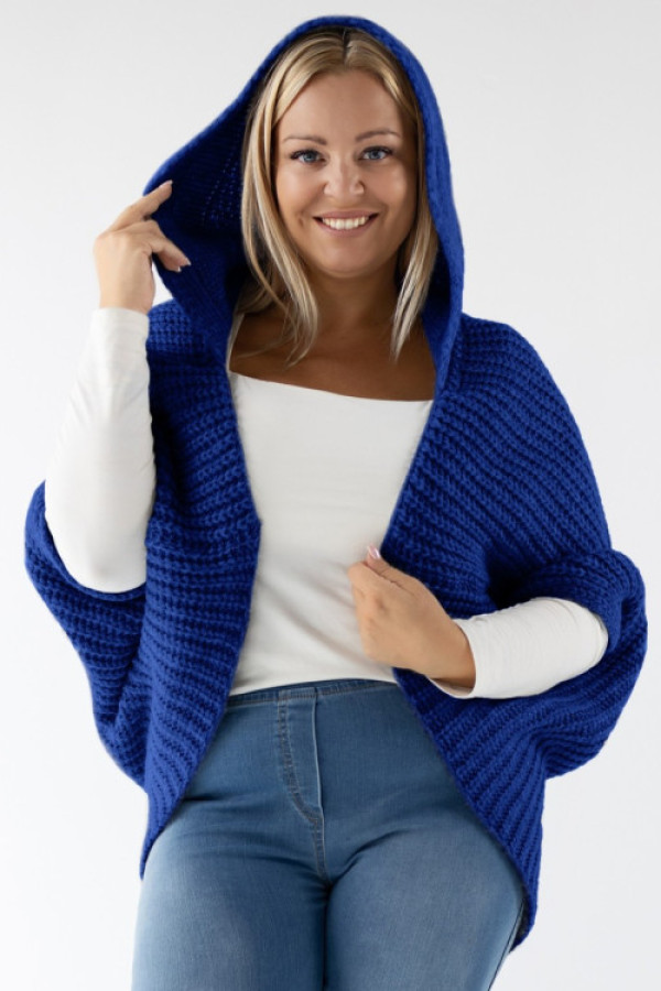 Sweter kardigan oversize w kolorze kobaltowym z kapturem claudia