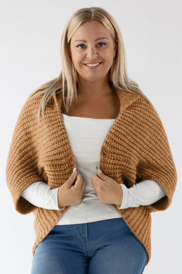 Sweter kardigan oversize w kolorze camelowym z kapturem claudia