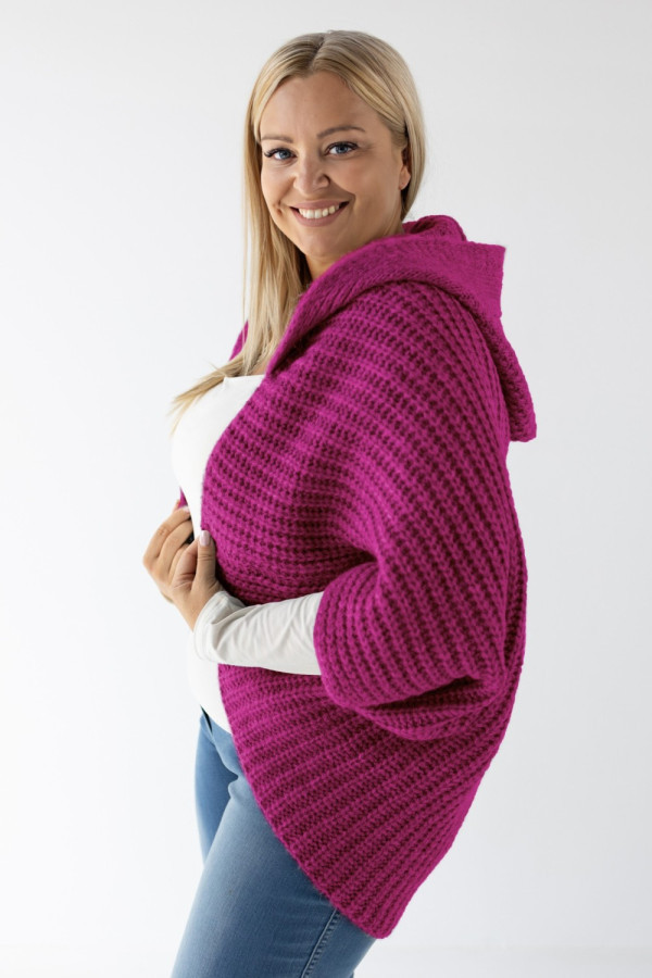 Sweter kardigan oversize w kolorze magenta z kapturem claudia