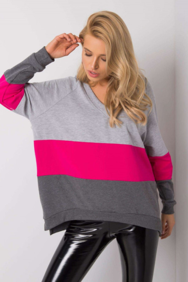 Bluza w kolorze różowym oversize w pasy dekolt w serek v-neck iduna