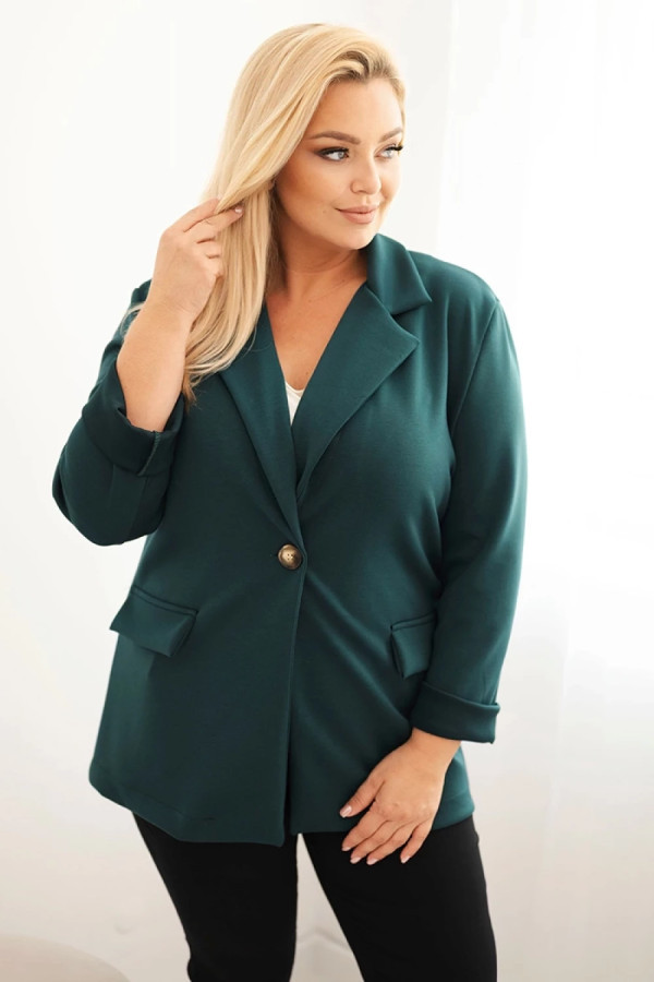 Marynarka damska z wiskozy w kolorze butelkowej zieleni kołnierz foster