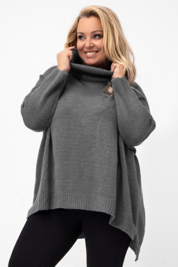 Sweter damski oversize w kolorze grafitowym golf dłuższy tył luke