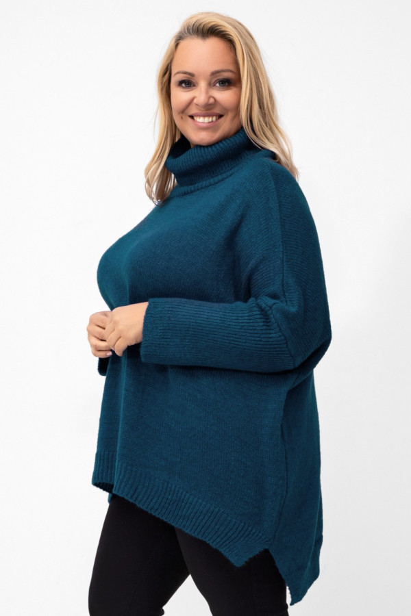 Sweter damski oversize w kolorze morskim golf dłuższy tył luke