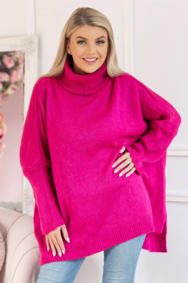 Sweter damski oversize w kolorze fuksji golf dłuższy tył luke