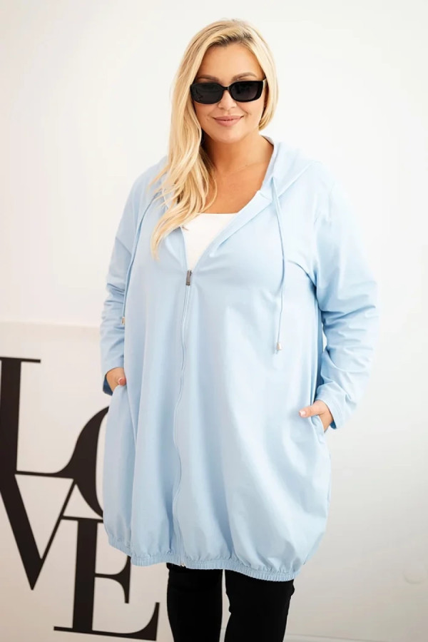 Mega oversize bluza damska w kolorze błękitnym zamek kaptur kieszenie sylwia