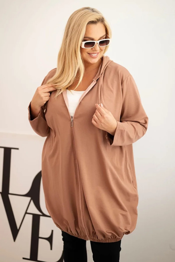 Mega oversize bluza damska w kolorze cappucino zamek kaptur kieszenie sylwia