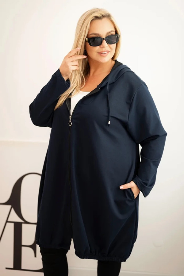 Mega oversize bluza damska w kolorze granatowym zamek kaptur kieszenie sylwia