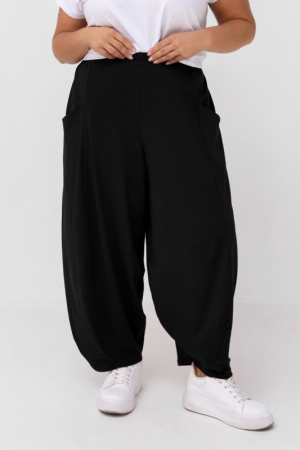 Szerokie spodnie damskie balloon w kolorze czarnym kieszenie padro