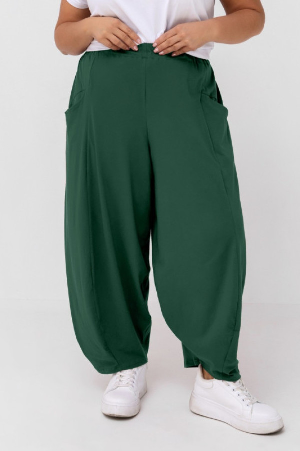 Szerokie spodnie damskie balloon w kolorze zielonego mchu kieszenie padro