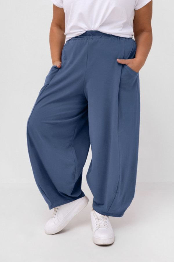 Szerokie spodnie damskie balloon w kolorze denim kieszenie padro