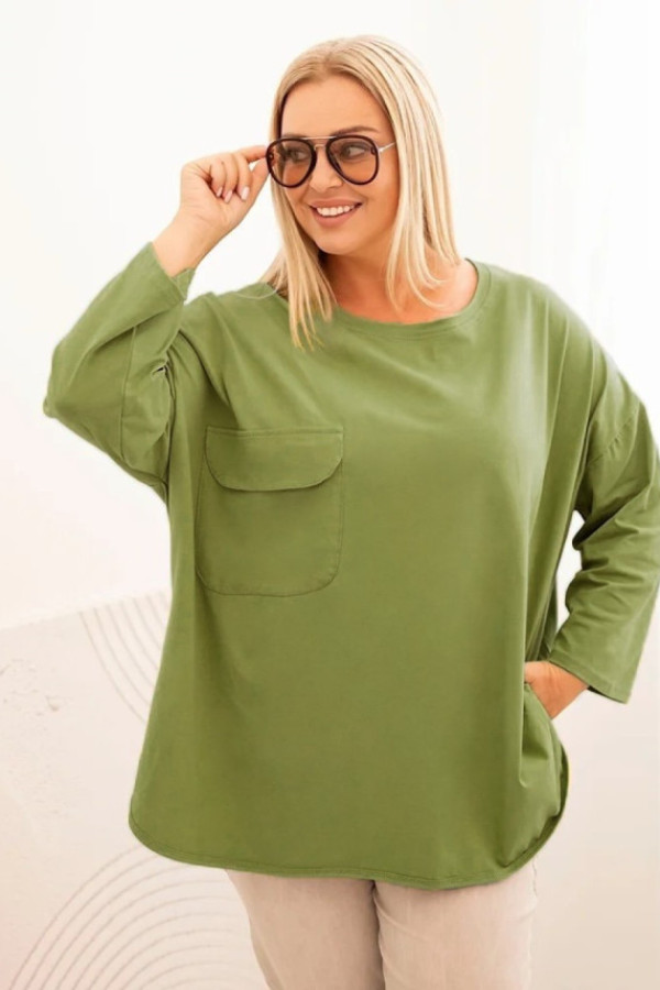 Bluzka damska oversize w kolorze oliwkowym z naszyta kieszenią nikita