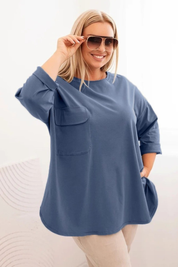 Bluzka damska oversize w kolorze denim z naszyta kieszenią nikita