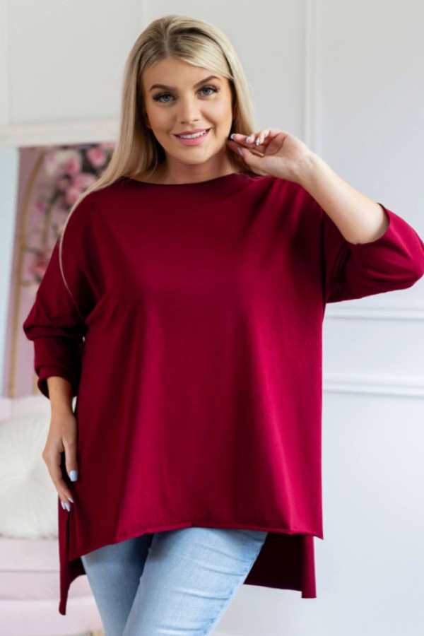 Tunika bluzka damska w kolorze burgundowym oversize dłuższy tył gładka gessa