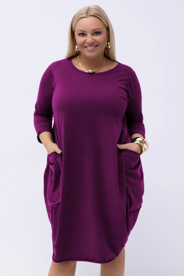 Bawełniana sukienka plus size w kolorze amarantowym z kieszeniami evelin