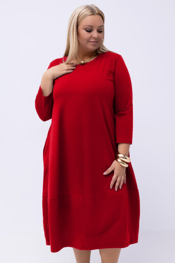 Bawełniana sukienka plus size w kolorze czerwonym z kieszeniami ivette