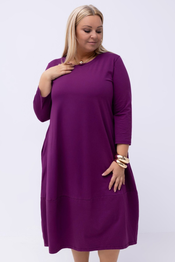 Bawełniana sukienka plus size w kolorze amarantowym z kieszeniami ivette