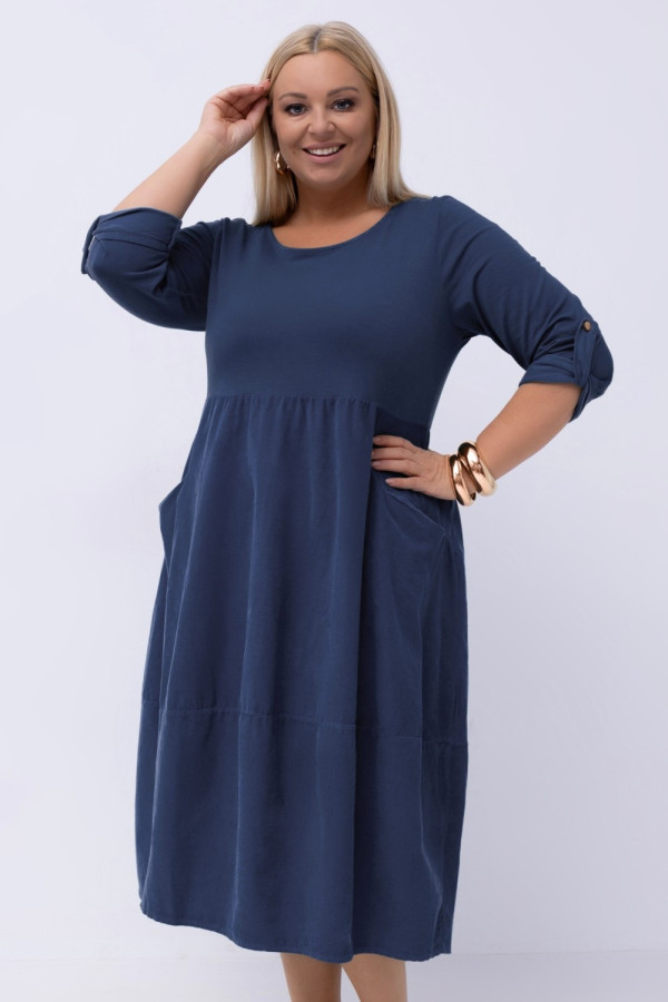 Sukienka plus size w kolorze indygo sztruksowy dół kieszenie britney