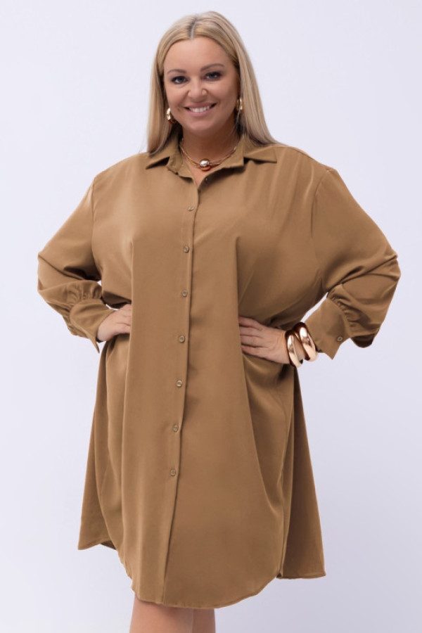 Elegancka koszulowa sukienka na guziki w kolorze camelowym emma