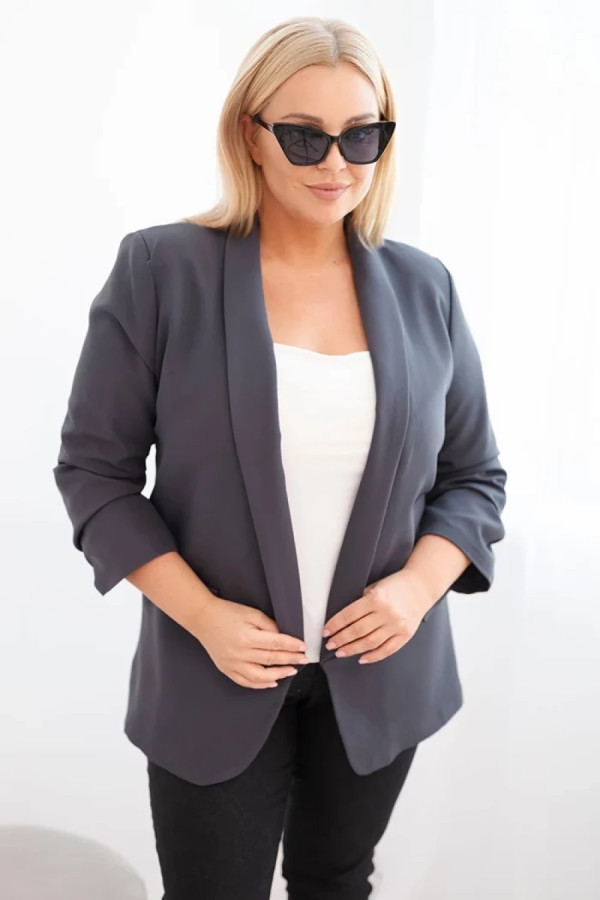 Elegancka marynarka plus size w kolorze grafitowym marszczone rękawy irmina