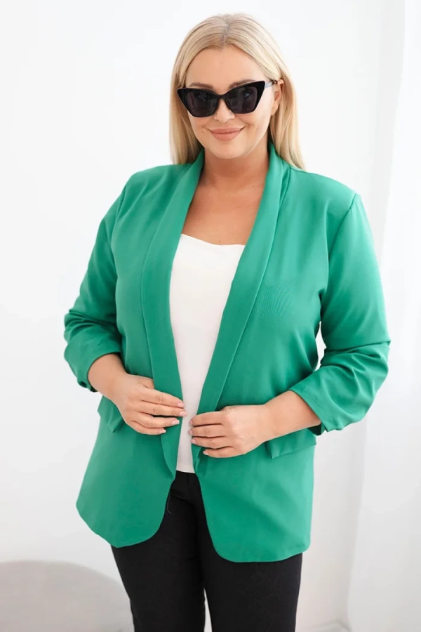 Elegancka marynarka plus size w kolorze zielonym marszczone rękawy irmina
