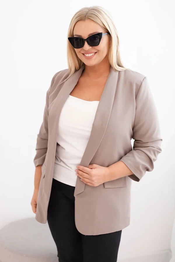 Elegancka marynarka plus size w kolorze beż fango marszczone rękawy irmina