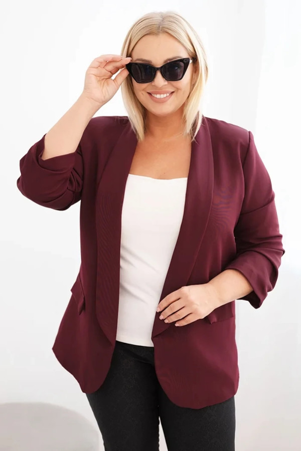 Elegancka marynarka plus size w kolorze burgundowym marszczone rękawy irmina