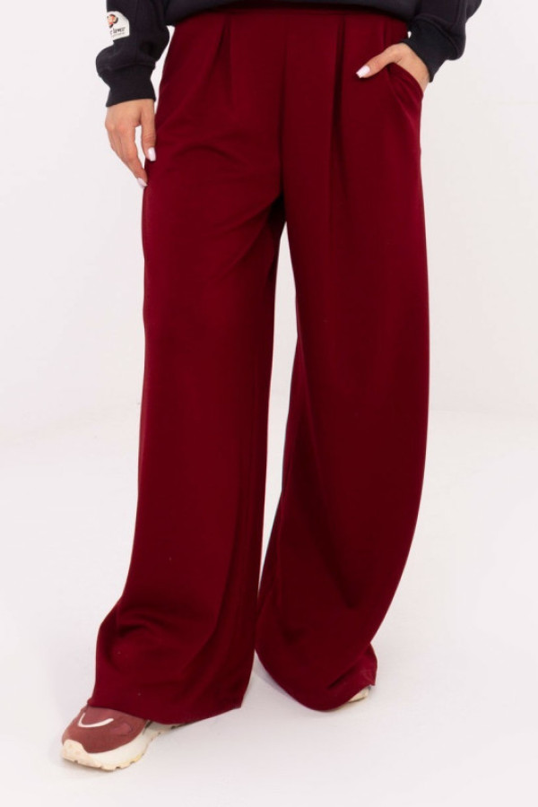 Spodnie dresowe damskie masełko w kolorze bordowym z szeroką prostą nogawką ivan