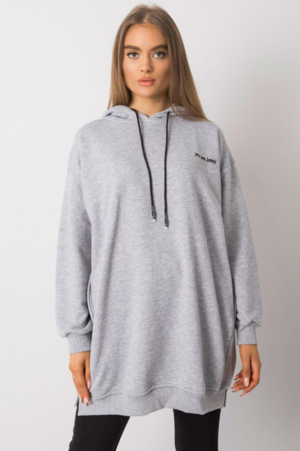 Oversizowa bluza tunika z kapturem w kolorze szary melanż blanca
