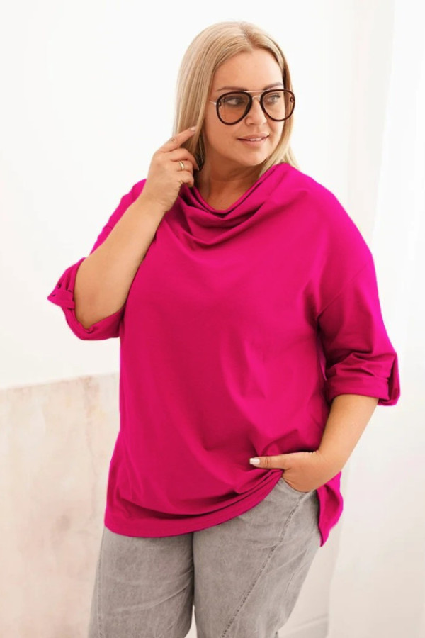 Bluzka damska plus size w kolorze fuksji podpinane rękawy dekolt woda kamila