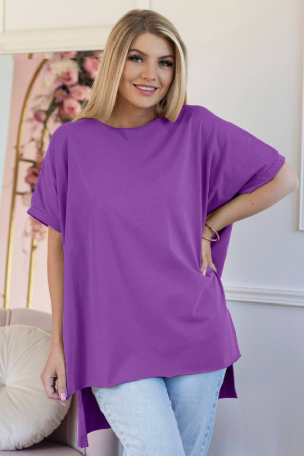 Bluzka damska oversize w kolorze fioletowym dłuższy tył gładka marsha