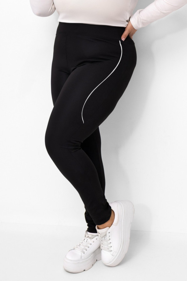 Legginsy plus size lekko ocieplane spodnie w kolorze czarnym wysoki stan prążek sakura