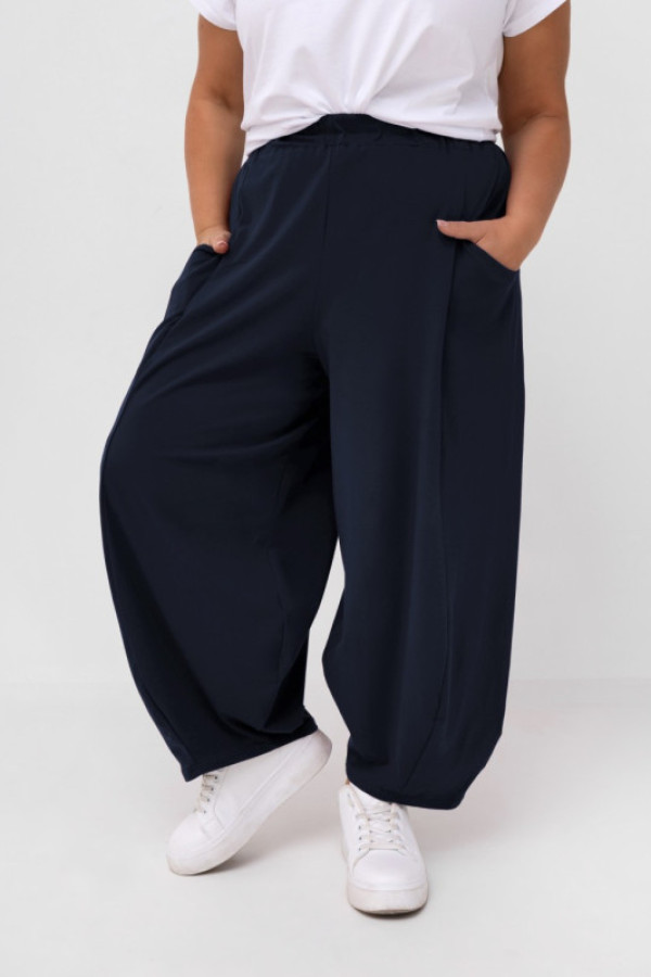 Szerokie spodnie damskie balloon w kolorze granatowym kieszenie padro
